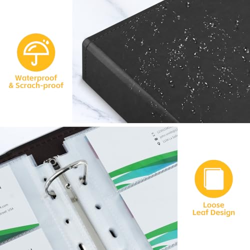 BYSTER A4 Business Card Binder, PU Leather Organizer with 30 Pack Sleeves (600 Pockets), Business Card Holder Book for Credit Cards, Membership Cards, and More - Black - color: Black
