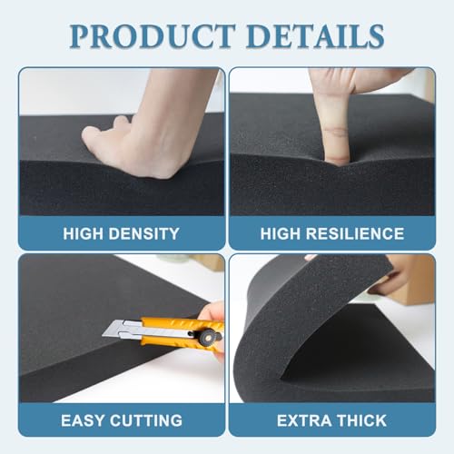 Black Polyurethane Foam Inserts for Cases, 2 Pcs 16 x 12 x 1.5 Inch, Cuttable Packing Padding for Tool Box, Camera, Crafts and Storage - size: 16x12x1.5inch
