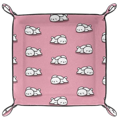 Cute Bunny Dice Tray Folding Square PU Leather Dice Rolling Tray | Portable Dice Trays for Dice Games Like RPG, DND and Other Table Games, Folded 4.5x4.5x1.2inch - color: Cute Bunny