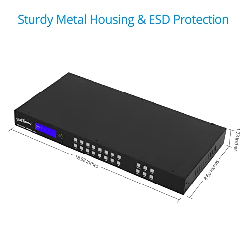 gofanco 8x8 HDMI Matrix Switch with LCD Info Screen (Matrix88HD2) | 1U, 4K60Hz 4:4:4, HDCP 2.2/1.4, Auto Downscaling, Supports Dolby Vision, HDR10, HLG, Atmos, Audio Embed/Extract, EDID - size: 4K 60Hz 8x8