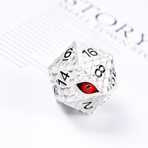 1 die Metal D20 DND Dice - Dragon Scale Metallic 20 Sided Giant Polyhedral Dice,35mm Large Dragon Eye Metal D&D Dice for Dungeons and Dragon Tabletop Game(White Dragon Scale) - color: White Dragon Scale
