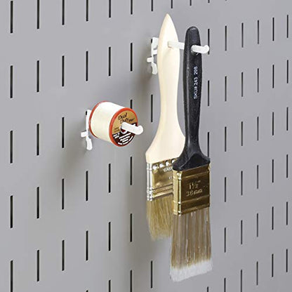 Wall Control Paint Brush Hook and Thread Spool Holder Storage Organizer Pegs Metal Pegboard - (4) Pack of Narrow 3.5-Inch Reach Slotted Peg Hooks for Paint Brushes and Spools (White) - color: White