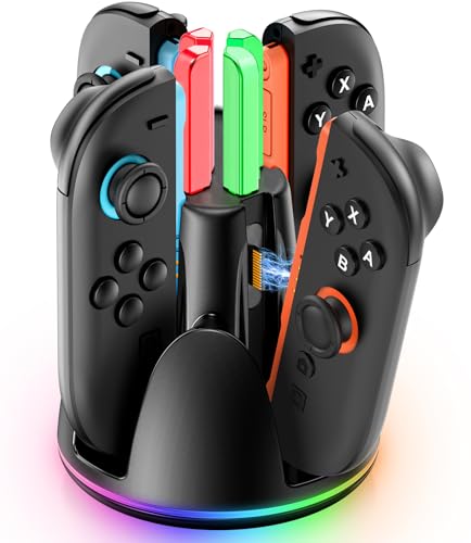 Switch Joycon Charger for SW 2 Model, Fast SW Charger Station with 9 RGB Lighting Modes & Dual-Direction Magnetic, Switch 2 Controller Charging Dock Accessories - size: M-Black-Switch 2