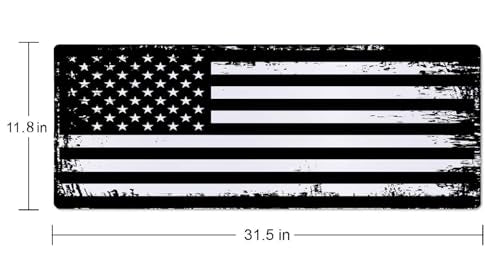 Large Gaming Mouse Pad with Stitched Edges, Grunge American Flag USA Flag Black and White Desk Mat, Extended Keyboard Pad, Non-Slip Rubber Base Desk Pad for Keyboard and Mouse, 31.5X11.8 inch - color: Grunge American Flag USA Flag Black and White