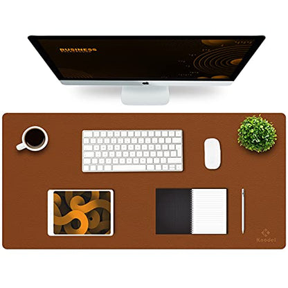 K KNODEL Large Office Leather Desk Mat, Mouse and Keyboard Pad, Computer and Laptop Mat, Desktop Protector and Cover, Writing Pad and Blotter (35.4"x17", Brown) - color: Brown, size: 35.4" x 17"