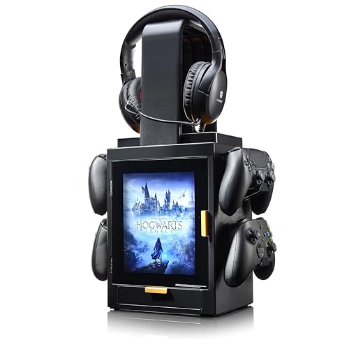 Numskull Official Hogwarts Legacy LED Light Gaming Locker, Controller Holder & Headset Stand for PS4/PS5 & Xbox Series X|S - Multiple LED Lighting Settings - Official Harry Potter Merchandise - color: Hogwarts LED