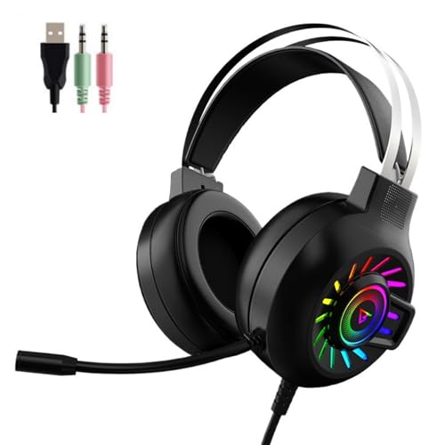 Gaming Headset,7.1 Surround Sound Wired Gaming Headset with Noise Cancelling Mic, Ultra Stable Headphones with 50mm Drivers Memory Foam, RGB Light, Black - color: Black