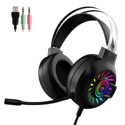 Gaming Headset,7.1 Surround Sound Wired Gaming Headset with Noise Cancelling Mic, Ultra Stable Headphones with 50mm Drivers Memory Foam, RGB Light, Black - color: Black