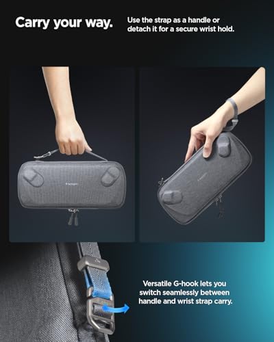 Spigen for Slim Carrying Case Compatible with 2025 ASUS ROG Xbox Ally/Ally X, Slim One-Layer Pouch with Grip Bump, G-Hook and Strap Keeper, Inner Screen Protector, Back Storage Pocket - Charcoal Gray - color: Charcoal Gray