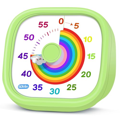 HIPPIH Visual Timer for Kids - 60 Minute Pomodoro Timers for Classroom Kitchen Office, Countdown Kids Timer Clock with Rainbow Disk, Desk Time Management Tool for Toddler with Silent Operation, Green - color: Green