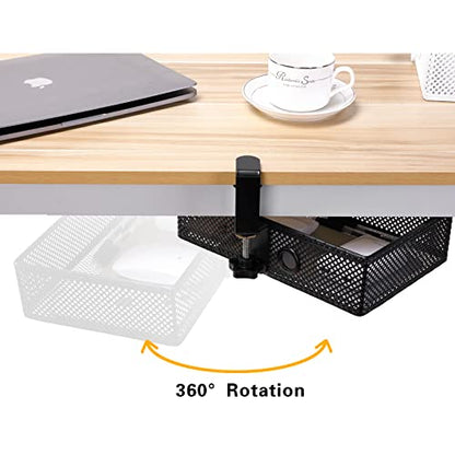 Mesh Desk Organizer and Clamp-on Swivel Pencil Drawer, Desk Hidden Extra Sturdy C-Clamp Mount System and Easy to Instal, Home Office Art Supply Storage Box (Black) - color: Black