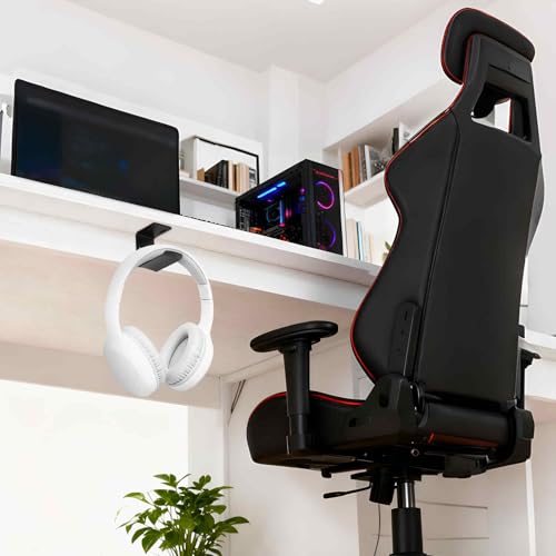 HARFINGTON Headphone Holder Stand Aluminum Headset Hook Headphone Clip Under Desk Hanger with Tape and Screws for Bedrooms Study Libraries Offices, Silver - color: Silver