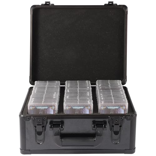 EcoVibe Graded Card Case, Aluminum Alloy Trading Card Storage Box with Carry Handle, Sports Card Case Holders with Dividers, Graded Card Storage Boxes Fits Psa, TCG, Csg, BGS, SGC Slabs - color: 3GE KX