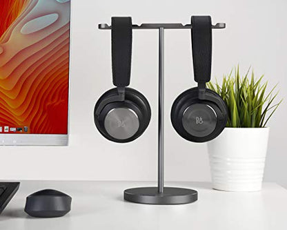 JOKItech Double Headphones Stand, Aluminum Alloy Desk 3 Headsets Holder Supporting Desktop Earphone Hanger Mount Storage Rack with Heavy Base for Home and Office Display Spacegrey - color: Spacegrey