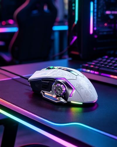 Wired Gaming Mouse 6 Programmable Buttons, 6-Level DPI 1200-7200, RGB Breathing Light, Lightweight Design, Anti-Slip Wired Esports Mouse for FPS MOBA Gamer PC Laptop, White