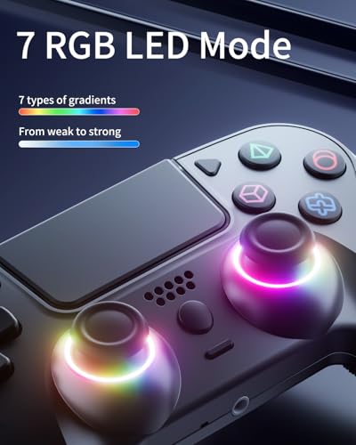 Black Wireless Controller Compatible for PS-5/Pro/Slim/PC, Gradient Color RGB mode/haptic feedback/1000 mAH battery/Motion Sensing/3.5mm Audio Jack