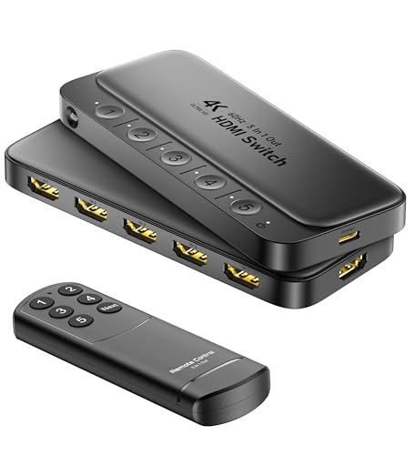 ByteWave 5 in 1 Out HDMI Switch with Remote, 4K@60Hz Multi HDMI Port Hub | HDR 3D HDCP Dolby, HDMI Selector Switch for Nintendo Switch Fire Stick, TV, Monitor, Projector, PS5, Xbox and Gaming Consoles - color: Dark gray
