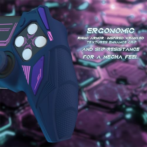 PlayVital Silicone Skin Set for PS5 Controller - Mecha Rhino Design, Anti-Slip Grip Cover Protector Compatible with Charging Dock, with Thumb Grips & Touchpad Sticker - Midnight Blue Purple - color: Midnight Blue & Purple