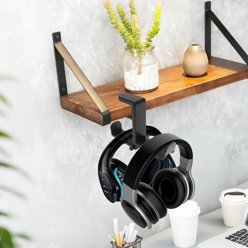 2 Pack Dual Headphone Hanger for Desk | Under Desk Hook, 360° Rotating, Clamp Mount, No Drill, Cable Clip