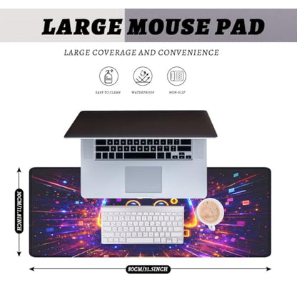 Gaming Controller Mouse Pad, Neon Loading Gaming Desk Mat with Stitched Edges,Non-Slip Waterproof Rubber Base Mouse Mat, 31.5x11.8in Mouse Pads for Desk Home Office Gaming - color: Gaming Controller, size: 31.5x11.8in