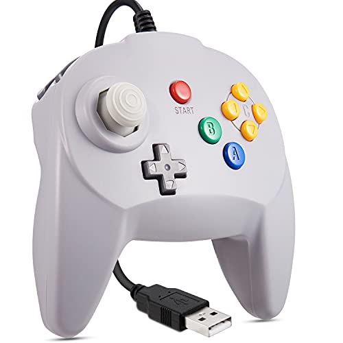 KIWITATA N64 Mini USB Controller, Retro N64 Wired 64-bit PC Remote Upgraded Joystick Game Pad Controller for Windows PC MAC Linux Raspberry Pi Grey