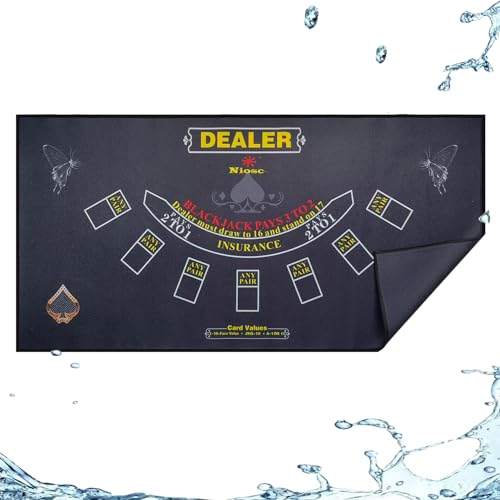 2-in-1 Casino Night Poker Mat, 36"x72" Double-Sided Texas Hold'em & Blackjack Felt Table Cover, Non-Slip Steel Clamps Included, Perfect for Game Night, Home & Casino Parties - color: Grey