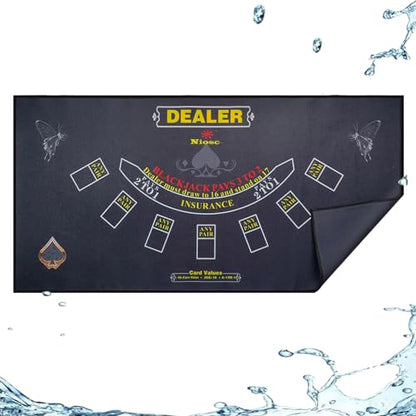 2-in-1 Casino Night Poker Mat, 36"x72" Double-Sided Texas Hold'em & Blackjack Felt Table Cover, Non-Slip Steel Clamps Included, Perfect for Game Night, Home & Casino Parties - color: Grey