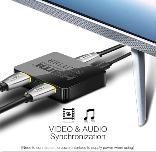 HDMI Splitter 1 in 2 Out, USB Splitters for Dual Monitors, 4k HDMI Switcher High Resolution for Home Theatre, Xbox, DVD, TV, Receiver & Game Devices