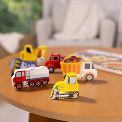 Melissa & Doug Construction Vehicles Wooden Chunky Puzzle (6 pcs) - FSC Certified - size: 11.95 x 8.95 x 1.0, style: English Only