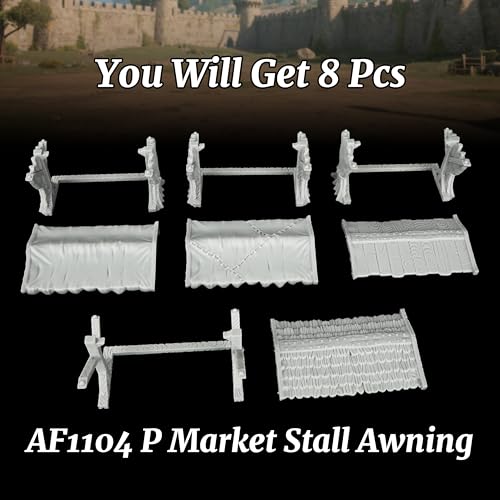 Miniature Game Market Stalls - 25mm Scale Unpainted TTRPG Merchant Tent Scenery, 4-Piece Fabric Awning Map Props for Dungeons and Dragons Wargame - Market Stall Awning (AF1104 P) - color: Af1104 P Market Stall Awning