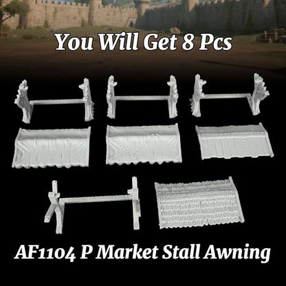 Miniature Game Market Stalls - 25mm Scale Unpainted TTRPG Merchant Tent Scenery, 4-Piece Fabric Awning Map Props for Dungeons and Dragons Wargame - Market Stall Awning (AF1104 P) - color: Af1104 P Market Stall Awning