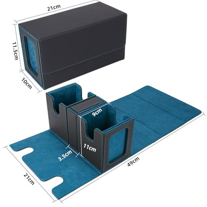 AFIING MTG Commander Card Storage Box - Fits 200 Double Sleeved Cards,3-in-1Card Deck Case,Strong Magnet Card Organizer For Magic Commander TCG CCG,4Dividers &2 Toploaders, Black/Cyan - color: Black Cyan