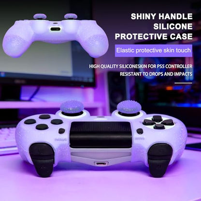 Purple Glitter Anti-Slip Protective Silicone Cover Skin Compatible with PS4/Slim/Pro Controller,8 PCS Glitter Thumb Grips Caps and 2 Grips Caps. - color: Glitter Purple