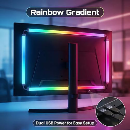 RGB Monitor Backlight with Screen Sync, Dual USB Powered Ambient Lighting Kit for 27 Inch Gaming Monitors, Music Mode, Immersive Dynamic LED Strip Lights for PC Setup (4 Sides - 27 inch) - size: 4 Sides - 27 inch