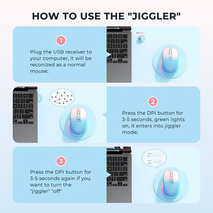 PEIOUS Wireless Mouse Jiggler - Keep Computers Awake, Blue to Pink | Rechargeable LED Mouse, Silent Clicks, Adjustable DPI and Random Movement Keep Computers Awake for Laptop/PC/Mac - color: Blue to Pink