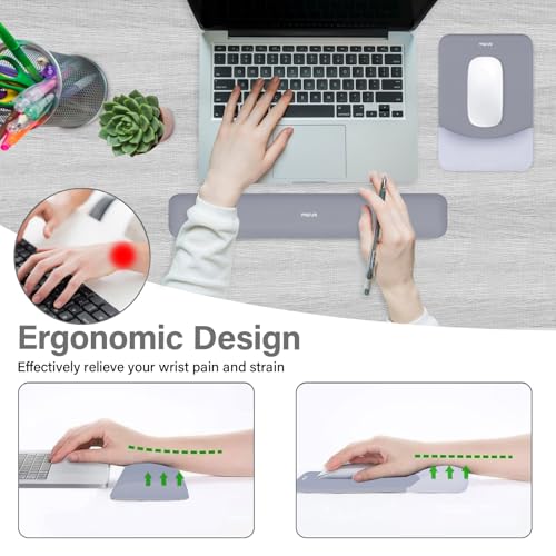 MOSISO Wrist Rest Support Mouse Pad & Keyboard Set, Gray | Rectangular Ergonomic Mousepad, Non-Slip Base, Home/Office Pain Relief & Easy Typing, Neoprene Cloth & Raised Silicone Lining - color: Gray