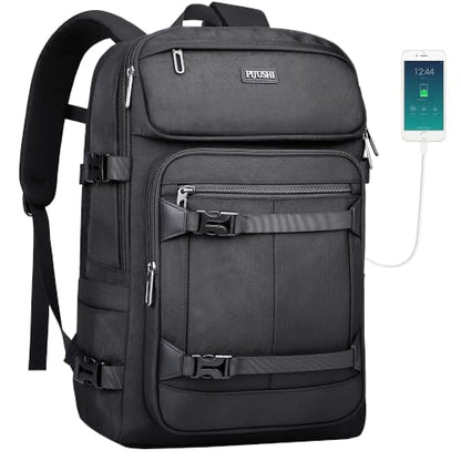 PIJUSHI Casual Travel Backpack for Women with 16" Padded Laptop Compartment | Carry On Luggage with USB Charging Port, 1680D Water-Resistant Nylon, Airline Approved, For Daily, Hiking - color: Updated Black