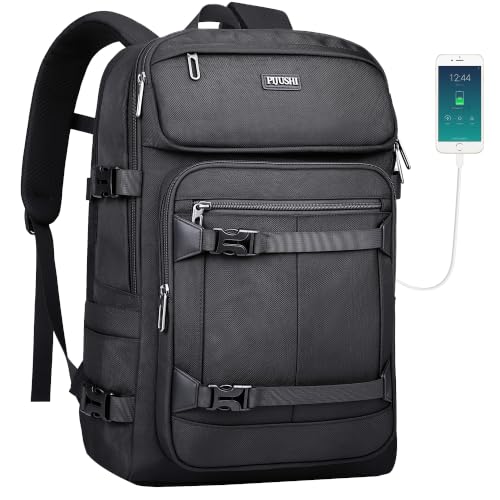 PIJUSHI Casual Travel Backpack for Women with 16" Padded Laptop Compartment | Carry On Luggage with USB Charging Port, 1680D Water-Resistant Nylon, Airline Approved, For Daily, Hiking - color: Updated Black
