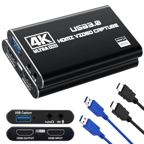 Guermok USB 3.0 HDMI Capture Card, 1080P 60FPS & 2K30 Video Capture Device | 4K HDMI Pass-Through, Mic Input & Audio Output, USB Video Game Capture for OBS Streaming, PS5, Switch 2/1, Xbox1, Camera, PC