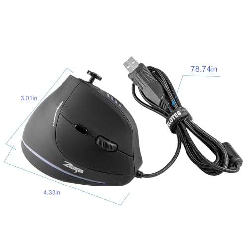 TKMARS Wired Ergonomic Mouse with Joystick, Vertical Gamer Mouse 11 Programmable Buttons 10000 DPI Adjustable Gaming Mouse for PC Mac USB Computer Black