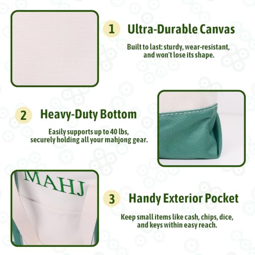 Extra Large 33.8 INCH Mahjong Bag for Tiles and Racks & Mat, Empty American Mahjong Tiles Carrying Canvas Tote Bag 33.8 x 4.7 x 11.8 Inches, Games Accessories Gifts (Bag Only) (Green)