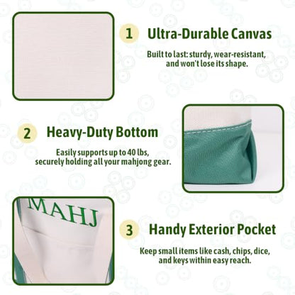 Extra Large 33.8 INCH Mahjong Bag for Tiles and Racks & Mat, Empty American Mahjong Tiles Carrying Canvas Tote Bag 33.8 x 4.7 x 11.8 Inches, Games Accessories Gifts (Bag Only) (Green)