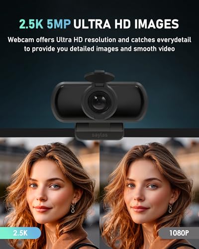 saylas 2.5K Webcam for PC with Microphone, Noise Cancellation, 110 FOV, USB Web Cam, Privacy Cover and Tripod, Plug&Play Computer Camera for Laptop, Desktop, Mac, Zoom, Skype - color: 2.5K/110°FOV