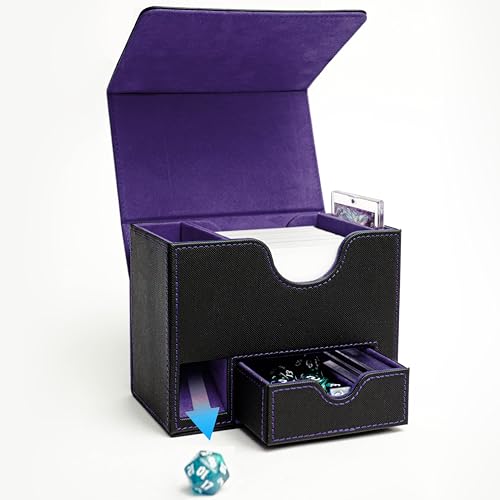 Commander Deck Box for MTG with Dice Tray - Card Deck Box Fits 100 Double-Sleeved Cards & 35PT Card Brick with Commander Display & Magnetic Holder for TCG/CCG Games-Black/Purple - color: Black Purple
