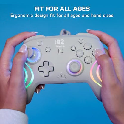 Turtle Beach Afterglow Wave Wired RGB Gaming Controller, Nintendo Switch 2 | Switch Lite, OLED, Hall-Effect Thumbsticks, 2 Mappable Back Buttons, Audio Controls, C-Button for GameChat, RGB Lights, Grey - color: Gray