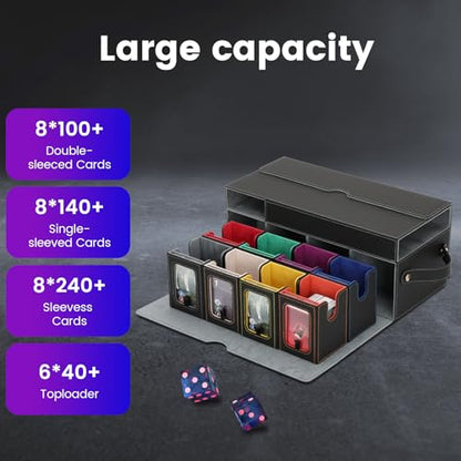 Mtg Commander Deck Box with Handle, 8Removable Deck Modular and 2Dice Trays | Holds 1040+Double-Sleeved Cards,Play mat Storage,Magnetic Lock,Magnetic Holders, Dividers Included,Display Window,Fit TCG/EDH - color: Colorful, style: 8-Deck Modular Card Case