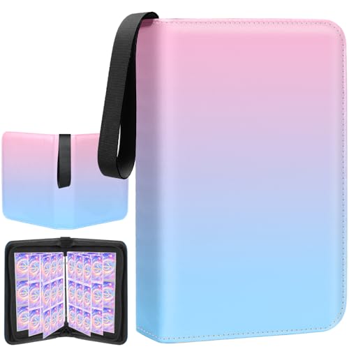 4 Pocket Trading Card Binder, 400 Card Capacity, Pink | Compact 400-card storage for game cards, sports cards, and photo cards; a fun gift for girls and young collectors. - color: Pink, size: Small