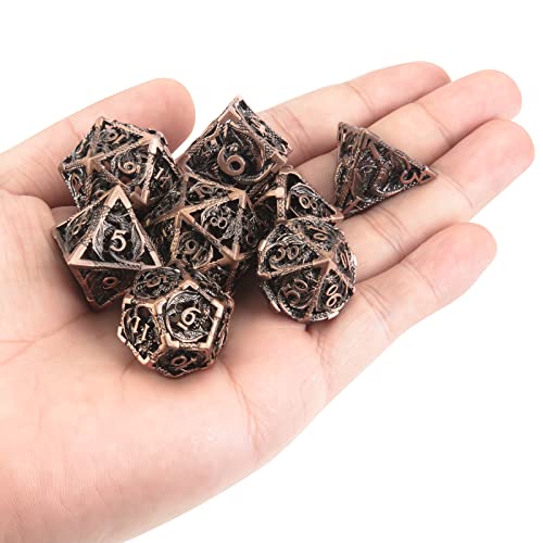 DND Dice,Hollow D&D Metal Dice,Dungeons and Dragons Dice Set with Gift Box,7 PCs Steampunk Polyhedral Dice Games Set for RPG,MTG,Pathfinder, - color: Dragon Copper