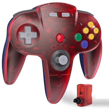 KIWITATA 2.4GHZ Retro Wireless N64 Remote Joystick Game Pad Controller Compatible with Original N64 System Console Clear Red - color: Clear red