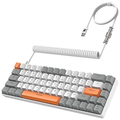 ZIYOU LANG RK-T8 Wired 65% Mechanical RGB Gaming Keyboard-Gray/White/Orange | Rainbow Backlit,Anti-ghosting,TKL,Mini 68 Key,Custom Coiled C to A Cable,Linear Red Switch for PS4 PS5 Xbox PC Win Mac Gamer - color: Gray White Orange, size: 65% Keyboard